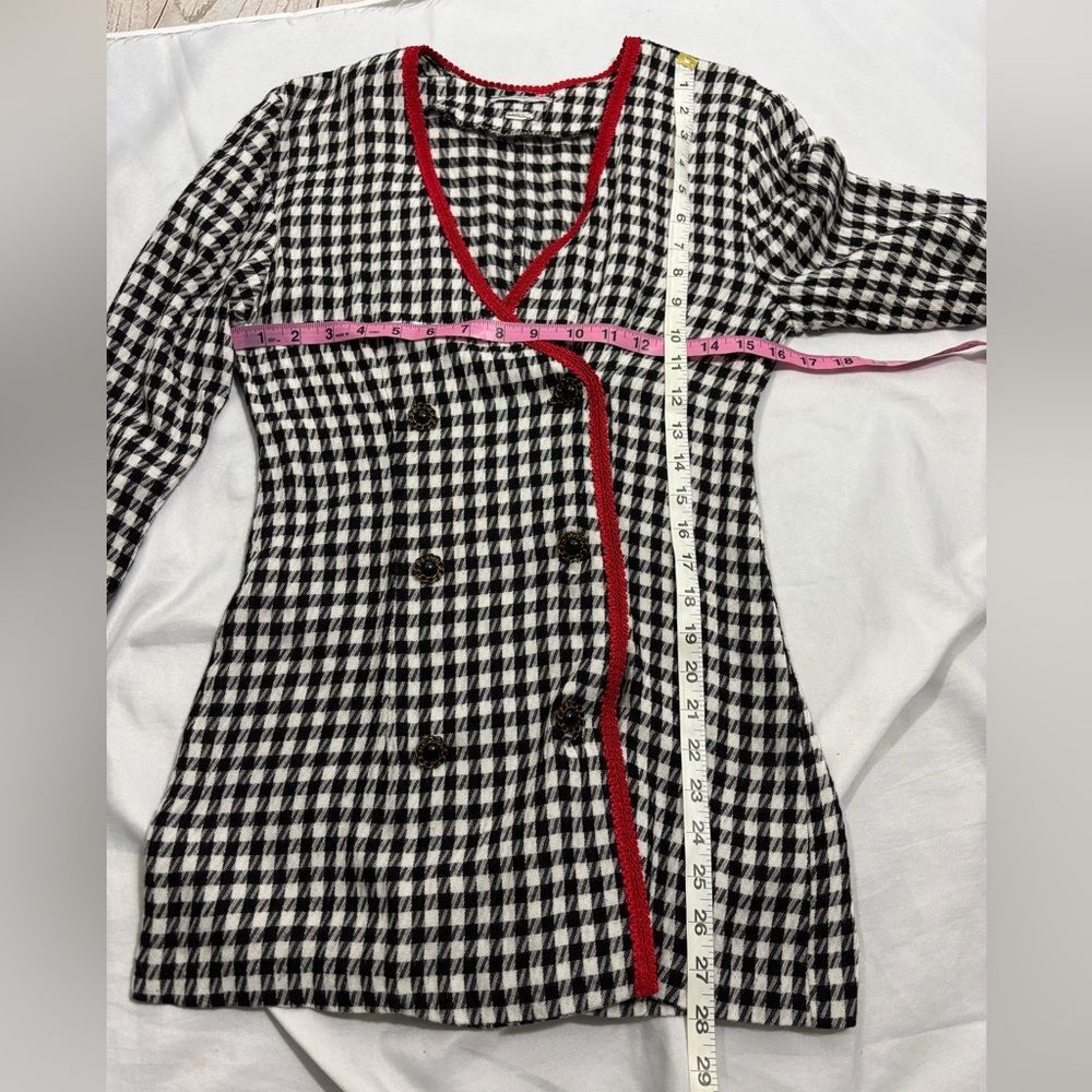 Vintage 80s Women’s Jacket Cardigan Houndstooth with Red Trim Double-Breasted - Picture 5 of 5
